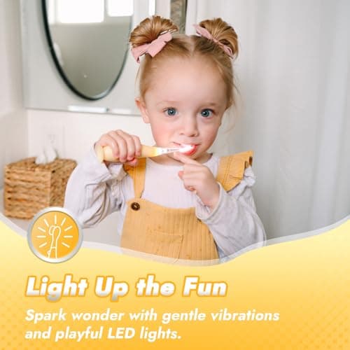 Papablic Toddler Sonic Electric Toothbrush Kids for Ages 1-3 Years, Baby Electric Toothbrush with Cute Rabbit Cover and Smart LED Timer, 2 Brush Heads (Bunny) - Thumbnail 3