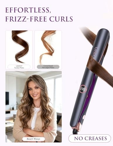 LANDOT Twist Flat Iron 2-in-1 Hair Straightener & Curler, 1 Inch Ceramic Plates, 12 Heat Settings 250-450°F, Fast Heat Up Anti-Frizz Styling Tool, Dual Voltage - Thumbnail 5