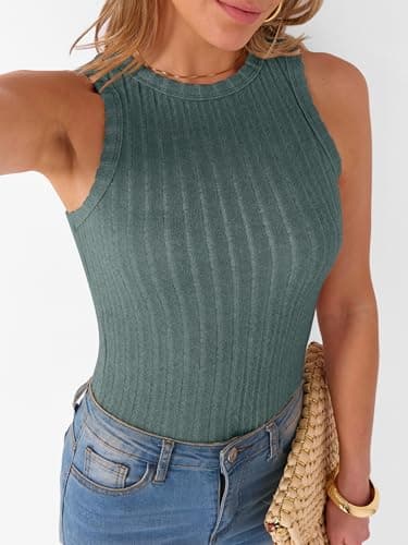 ANRABESS High Neck Tank Tops for Women Sleeveless Shirts Summer 2026 Basic Soft Slim Fit Racerback Trendy Casual Outfits Green XXL - Thumbnail 6