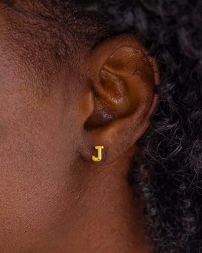 MUMREUES Gold Earrings for Women Trendy 14K Gold Plated Initial J Letter Stud Earrings Simple Small Minimalist Dainty Cute Hypoallergenic Earrings Jewelry Gifts - Thumbnail 2