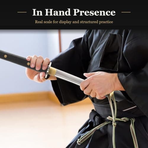 HMS Real Katana Sword - Hand Forged Manganese Steel Full Tang Blade, Functional Japanese Sword for Cutting Practice & Collectors, Black - Thumbnail 3