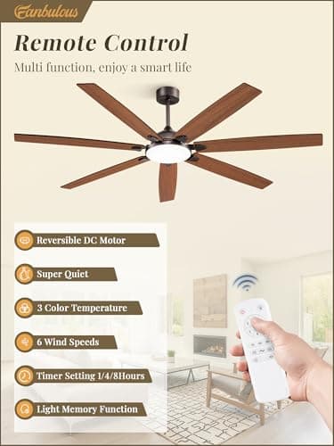 Fanbulous 72 Inch Large Ceiling Fans with Lights,Oil Bronze Modern Ceiling Fan with Quiet DC Motor, 3CCT, Indoor/Outdoor Ceiling Fan with Dual Finish Reversible 7 Blades, Timer for Living Room, Patio - Thumbnail 2
