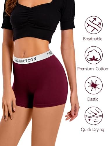 CAILECOTTON Womens Underwear Cotton Boxer Briefs for Women High Waisted Boy Short Panties Strech Breathable - 4 pack - Thumbnail 3