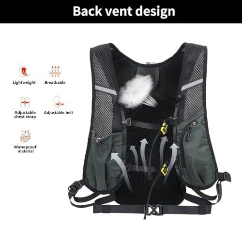 BiYiYun 15L Small Hiking Backpack Lightweight Hydration Backpack for Men Women, Warterproof Hiking Daypack for Travel Camping Cycling Running Outdoor (Grey) - Thumbnail 4