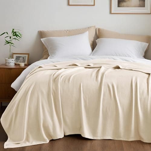 Queen Size Blanket, 70% Rayon (Derived from Bamboo) and 30% Cotton, Lightweight Jacquard Weave, Breathable and Soft Summer Blanket for Bed or Couch, 90” x 90”, Ivory - Image 1
