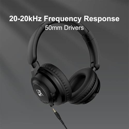 BeAttack Wired Over Ear Headphones Studio Monitor & Mixing DJ Stereo Headsets with 50mm Drivers and 1/4 to 3.5mm Jack for Cellphone Type C AMP Computer Recording Podcast Keyboard Guitar Laptop Black - Thumbnail 5