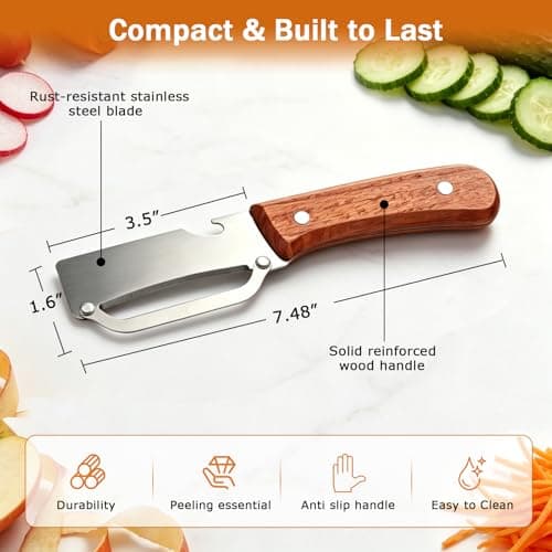 3 PCS Peeler with Wooden Handle, Bottle Opener, Vegetable Fruit Skin Peeling, Stainless Steel Blade Kitchen Tool - Thumbnail 2