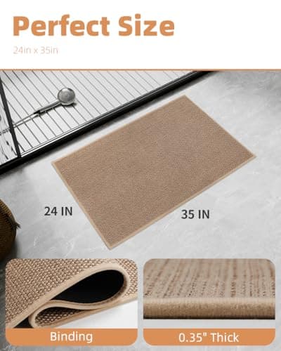PADOOR Non-Slip Bath-Mats, Rubber-Backing Braided Absorbent Bathroom Mat, Machine Washable Thin Bathroom Rugs, Fit Under Door, Quick Dry, 24''x35'' Beige - Thumbnail 6