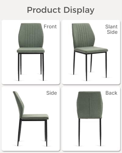 BRTHORY Dining Chairs Set of 4, Upholstered Wooden Dining Room Chairs, Mid Century Modern Fabric Kitchen Chair with Metal Legs Chenille Fabric for Kitchen/Restaurant/Hotel- Green (Only Chairs) - Thumbnail 5