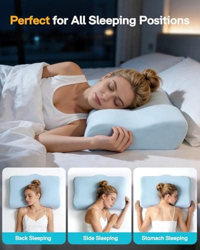 ALLJOY Cervical Neck Pillow for Sleeping,Ergonomic Memory Foam Cervical Pillow for Neck Pain Relief, Orthopedic Bed Pillow for Side Back Stomach Sleepers,Birthday for Women Men - Thumbnail 3