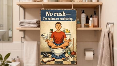No Rush Im Bathroom Meditating Metal Tin Sign Funny Toilet Wall Decor Relax Humor Artwork Vintage Style Plaque Restroom Zen Home Office Gift 8x12 Inch Pre Drilled Hanging Art - Thumbnail 2