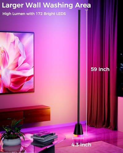 boostool Corner Floor Lamp, Smart RGB LED 60 Inch Standing Lamp with 344 LEDs, App & Remote Control, 16 Million Colors & Music Sync for Bedroom, Gaming Room, Home Decor, Modern Ambient Lighting - Thumbnail 5