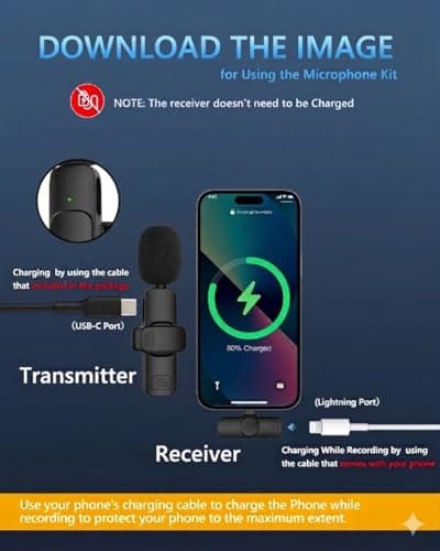 Caiord 2 Pack Professional Wireless Lavalier Microphone for iPhone iPad(iPhone 14 and Below), Lapel Mics Plug-Play Clip on Lapel Mic for TikTok, YouTube & Interviews - Thumbnail 6