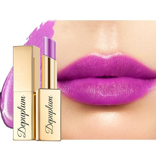 Depuplum Dark Purple Violet Shimmer Lipstick for Women Moisture Tinted Lip Balm Nourish Lip Gloss Glitter Lip Stick (ZG122 Sweet -Purple)