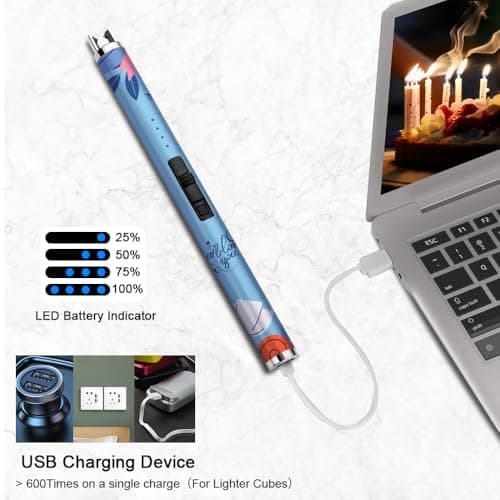 SUPRUS Candle Arc USB Type C Lighter Electric Lighter with Upgraded LED Battery Display Safety Switch Rechargeable Flameless Plasma Windproof Portable for Mother‘s Day (Blue) - Thumbnail 5