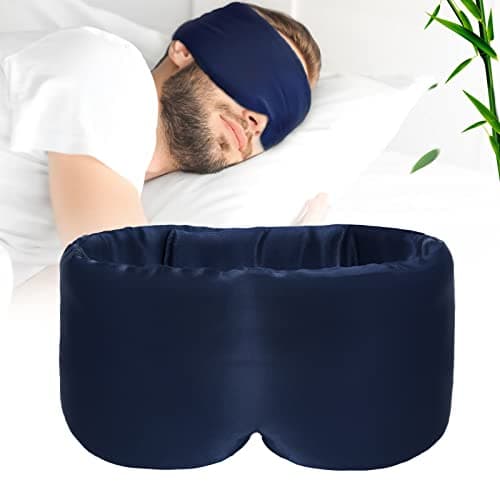 iCooBreeze 100% Handmade Bamboo Sleeping Eye Mask for Women for Men,Night Masks,Organic Sleep Mask,Blockout Eye Mask for Sleeping,Large Size Adjustable (Navy Blue) - Image 1