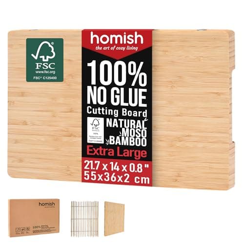 XL Bamboo Cutting Board with Handle – Extra Large Wood Chopping Board for Meat, Cheese, Serving – TRULY Glue-Free, Pre-Oiled Kitchen Boards 21.7"X14"/ 55x36cm - Dishwasher Safe [New 2026 Upgrade]