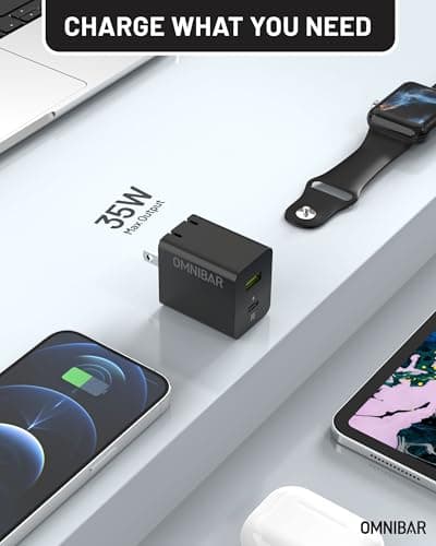 OMNIBAR 35W USB C Charger, Dual Port Compact GaN Charger with Foldable Plug, PD3.0 PPS Fast Charging Block for iPhone 17/16/15, Samsung Galaxy S25/S24/S23, Pixel 10/9/8, Tablets, Headphones, Earbuds - Thumbnail 6