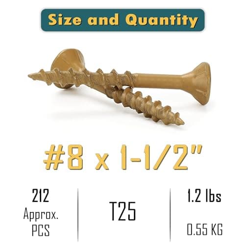 WELLOCKS Tan Epoxy Coated Deck Screws - #8×1-1/2" 204PCS 1.2LBS | 1000H Salt Spray Rust Resistant | T25 Torx Bit Included for Outdoor Pressure-Treated Lumber/Fence - Thumbnail 2