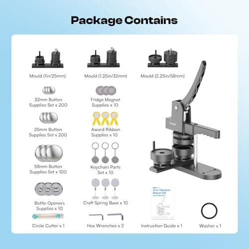 Caydo Button Maker Machine Multiple Sizes, 1+1.25+2.25 Inch Pin Maker Machine Kit, 3 in 1 Button Press Machine Making Kit with Maker Supplies for Fridge Magnet Keychain Bottle Opener DIY Crafts - Thumbnail 5