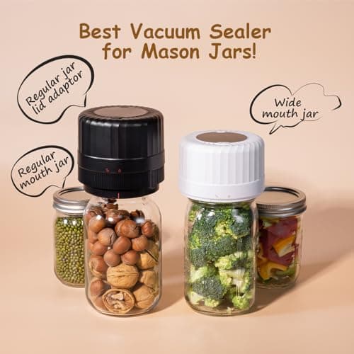 HTPOW Electric Mason Jar Vacuum Sealer - Fully Automatic Mason Jar Vacuum Sealer Kit for All Mason Jars with Regular Lids and Wide Mouth Lids, A Must-Have Tool for Canned Foods/Pantry - White - Thumbnail 2