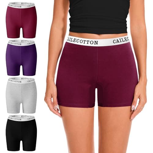 CAILECOTTON Womens Underwear Cotton Boxer Briefs for Women High Waisted Boy Short Panties Strech Breathable - 4 pack - Image 1