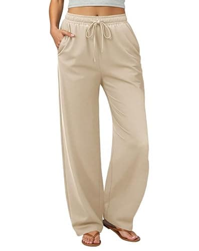 keriffe Womens Summer Casual Pants High Waisted Drawstring Beach Vacation Trousers with Pockets Khaki