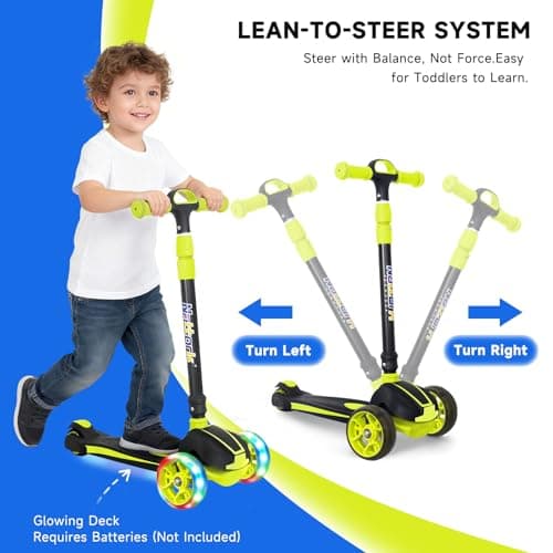 Nattork Kick Scooter for Ages 3-8, Light Up 3-Wheels Foldable Scooter with 4 Adjustable Height for Boys & Girls, Lean to Steer,Anti Slip Deck,Toddler Scooter 120lbs Weight Capacity Green - Thumbnail 3