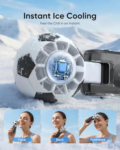 Hiluckey Portable Handheld Turbo Fan with Ice Cooling, 5 Gear Wind, 3 In 1 Soccer-Shaped Mini Personal Fan, 6000mAh Rechargeable Pocket Fan for Travel/Outdoor/Office, 180° Adjustable, 20H Max Runtime - Thumbnail 2