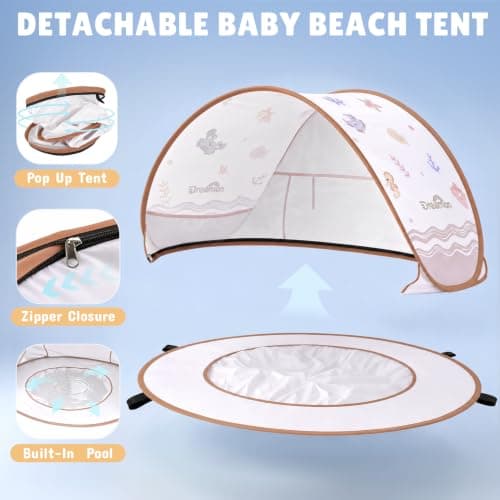Baby Beach Tent with Pool – Dreamon Pop Up Shelter UV Protection for Infant, Foldable Kids Play Tent with Beach Toys Set and Carry Bag, Summer Outdoor Use Portable Baby Beach Essentials - Thumbnail 5