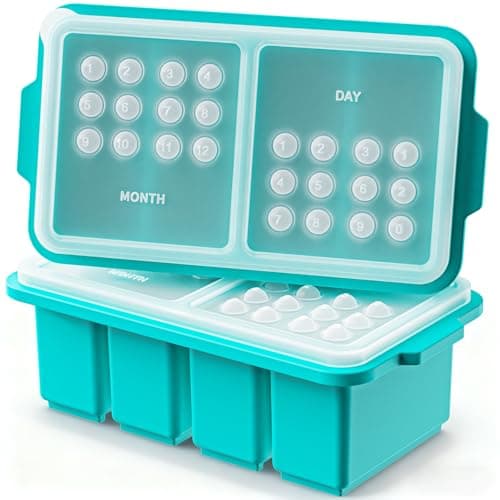 EuChoiz 2 Pack Silicone Freezer Tray Cubes 1 Cup with Date Mark Lids for Freezing Food Leftovers Sauces Portion and Lasagna Broth, Soup Freezer Molds for Meal Prepping Thick Enough - Image 1