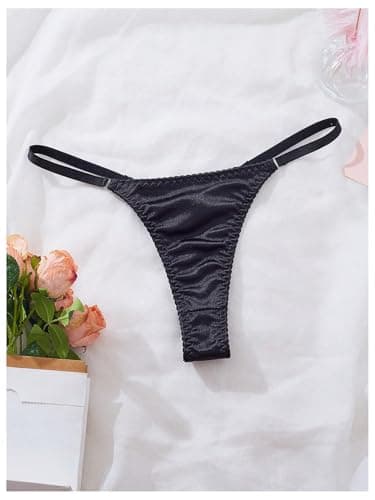 SHENHE Women's 4 Pack Satin G String Thongs Low Rise Silky Sexy Thongs Panties Underwear Black Blue Red Purple Large - Thumbnail 2