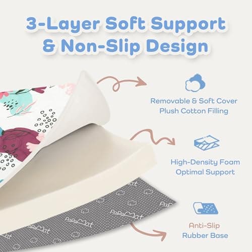 PaPaMat 1.5" Thick Premium Foam Baby Play Mat 50x50 Removable & Machine Washable Cover for Baby Tummy Time, Softness Easy Clean Waterproof & Non-Slip Backing Safe for Crawling (Floral) - Thumbnail 6