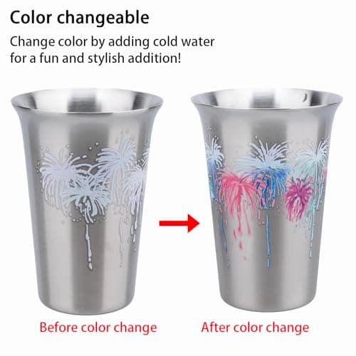 TJ Stainless Steel Metal Cups, Color Changing Stainless Steel Drinking Cups, Reusable Party Cup, Set of 1, 5 oz - Thumbnail 3