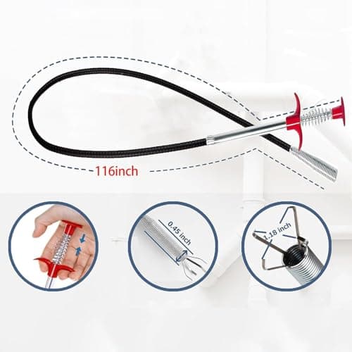 Drain Snake 116 Inch Flexible Claw Grabber Tool with 4 Claws Bendable Hose - Flexible Grabber Claw Pick Up Reacher Tool for Clogged Drains Opener Cleaning - Thumbnail 3