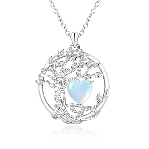 925 Sterling Silver Moonstone Necklace New Beginnings, Valentine's Day Jewelry Gifts, Moonstone Tree of Life Pendant June Birthstone Necklace Jewelry for Women, Birthday Graduation Gifts for Friend Sister Daughter Gift - Image 1
