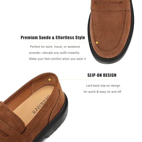 BEAUSEEN Women's Suede Penny Loafers Casual Lightweight Slip On - Comfortable Walking Shoes,Chic Flat for Work & Travel Brown,9.5 US - Thumbnail 5