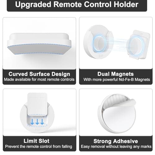 YYILIS Magnetic Remote Control Holder Wall Mount, 4 Pack Upgrade Remote Control Organizers Storage Self-Adhesive TV Remote Control Caddy for Back of TV White - Thumbnail 3