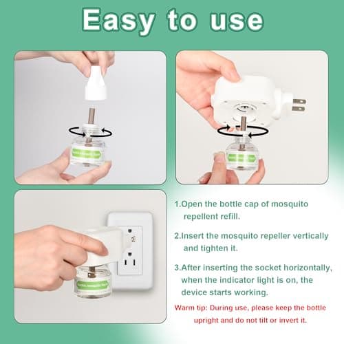 Ddrihlees Mosquito Repeller Indoor Use, Electronic Mosquito Repellent Plug in Wall Outlet, Include 1 Pack 280 Hr Refills for Home, Bedroom, Office - Thumbnail 6