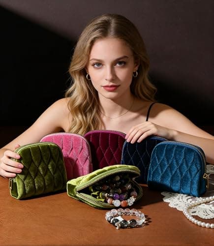 Lavogel Mini Travel Jewelry Bag, Small Travel Jewelry Case for Bracelet Rings Jewelry Travel Pouch with 5-Layer Velvet Jewelry Pouches Fashion Accessories Jewelry Pouch for Traveling (RosePurple) - Thumbnail 5
