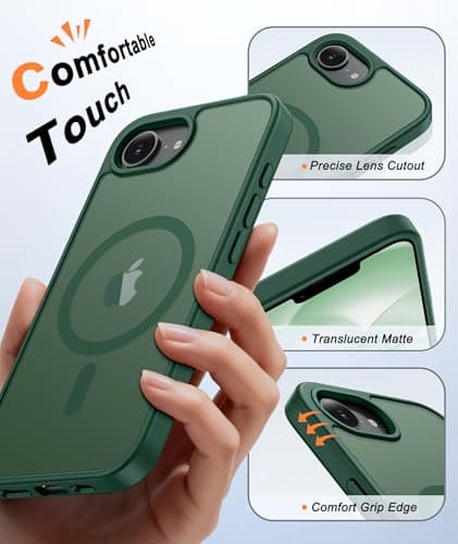 FNTCASE for iPhone 17e Case Green: Translucent iPhone 16e Cases Compatible with MagSafe, Camera Protection & Tempered Glass Protector, 14FT Military Grade Drop Tested, Matte Skin-Friendly Cover - Thumbnail 5