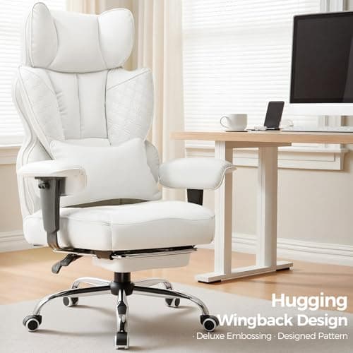COMHOMA Desk Office Chair Big and Tall Office Chairs Ergonomic Gaming Chairs with Wide Seat Leather High Back Chair with Foot Rest Adjustable Armrests Pocket Spring Lumbar Support - Thumbnail 3