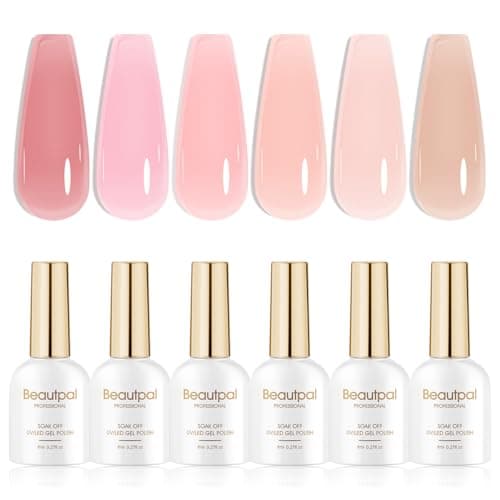 Larvall Beautpal Jelly Nude Pink Gel Nail Polish of 6 Colors Translucent Milky White Nude Sheer Gel Polish Kit for Salon Manicure and Nail Art DIY at Home 8ml - Image 1