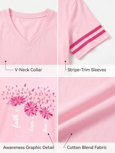 QIXYN Breast Cancer Shirts for Women Pink Ribbon Cancer Survivor Shirt - Thumbnail 5