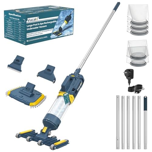 Vucaki 5-in-1 Handheld Pool Vacuum with 10.8FT Telescopic Pole – 14" Wheel Vacuum Head, 18.9GPM Suction, 70Min Runtime, Heavy Duty Pool Vacuum Cleaner for Inground & Above Ground Pools and Spas - Image 1