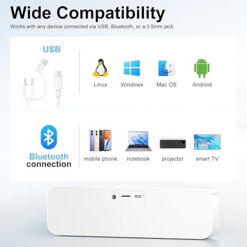 Computer Speaker for Desktop,Rechargeable PC Speaker,Small Computer Soundbar with Stereo & Bass,3.5mm Aux-in,Bluetooth,TF Port,Loud Volume for Web Conferences,Teacher,Music (White) - Thumbnail 4