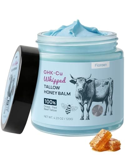Fioraen 25,000ppm GHK-Cu Copper Peptides Whipped Beef Tallow for Skin, Grass Fed Tallow and Honey Balm with Manuka Honey & Vitamin E, High Potency Anti Aging Face Moisturizer for Firming & Repair 4oz - Image 1