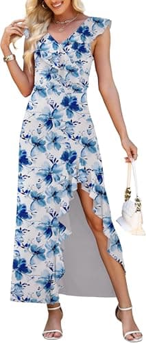 WEACZZY Formal Evening Dresses for Women Elegant Dresses for Women Evening Long Sexy V Neck Sleeveless Party Prom Dress,C Blue Ink Flower,S - Image 1