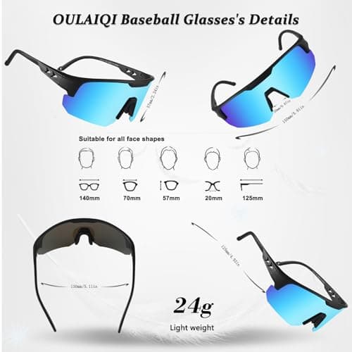OULAIQI Polarized Sports Baseball Sunglasses, TR90 Lightweight Material, UV400 Unisex Cycling Glasses For Youth and Adults (BlackBlue) - Thumbnail 4