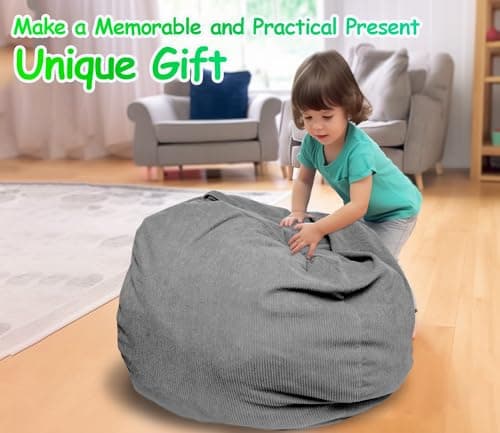 Stuffed Animal Storage Bean Bag Chair Corduroy Toy Cover Organize Plush Toys and Textiles Perfect Ultra Soft Sack Bean Bag (No Filler) Gray - Thumbnail 5